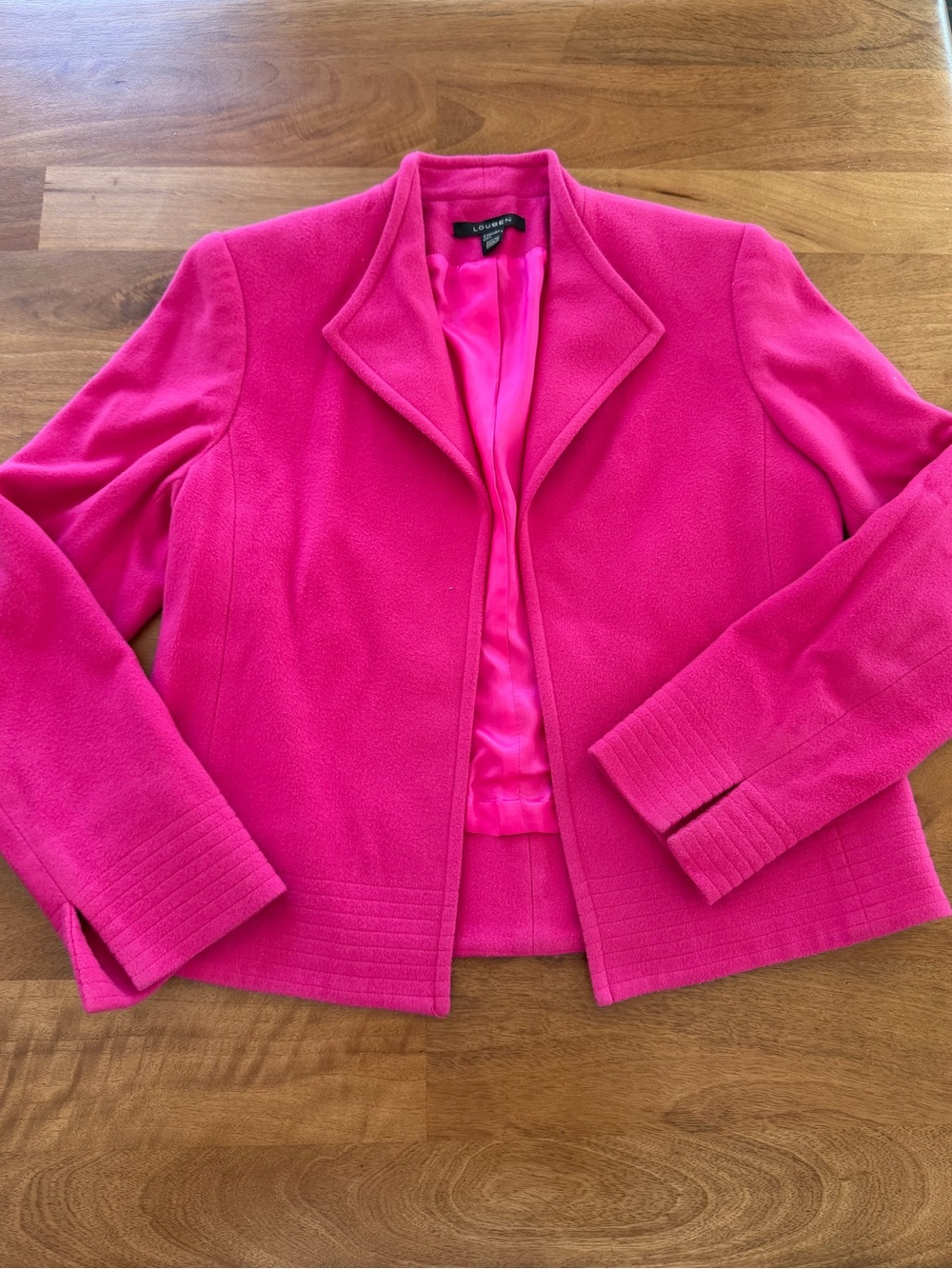 Louben Cashmere & Wool-Blend Bright Pink Open Front Blazer Coat - Size 6